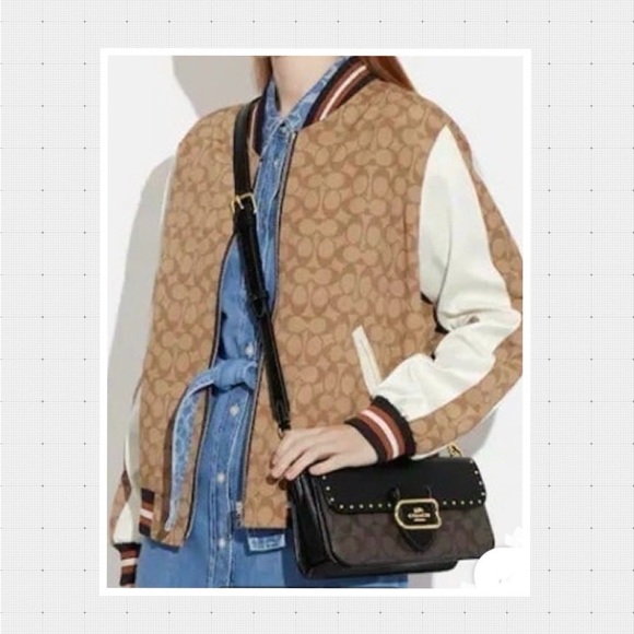 COACH Leather Morgan Collection Shoulder Bag In Signature Canvas.Gold rivets.NWT - Picture 4 of 7